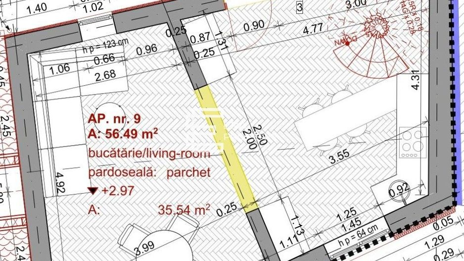 Apartament 2 camere, 56,5 mp, etaj 1, la cheie, Sibiu – zonă centrală - Schiță 6