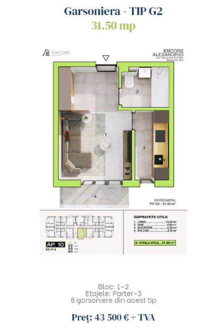 Garsonieră decomandată cu balcon – proiect rezidențial nou în Bragadiru - Poză 2