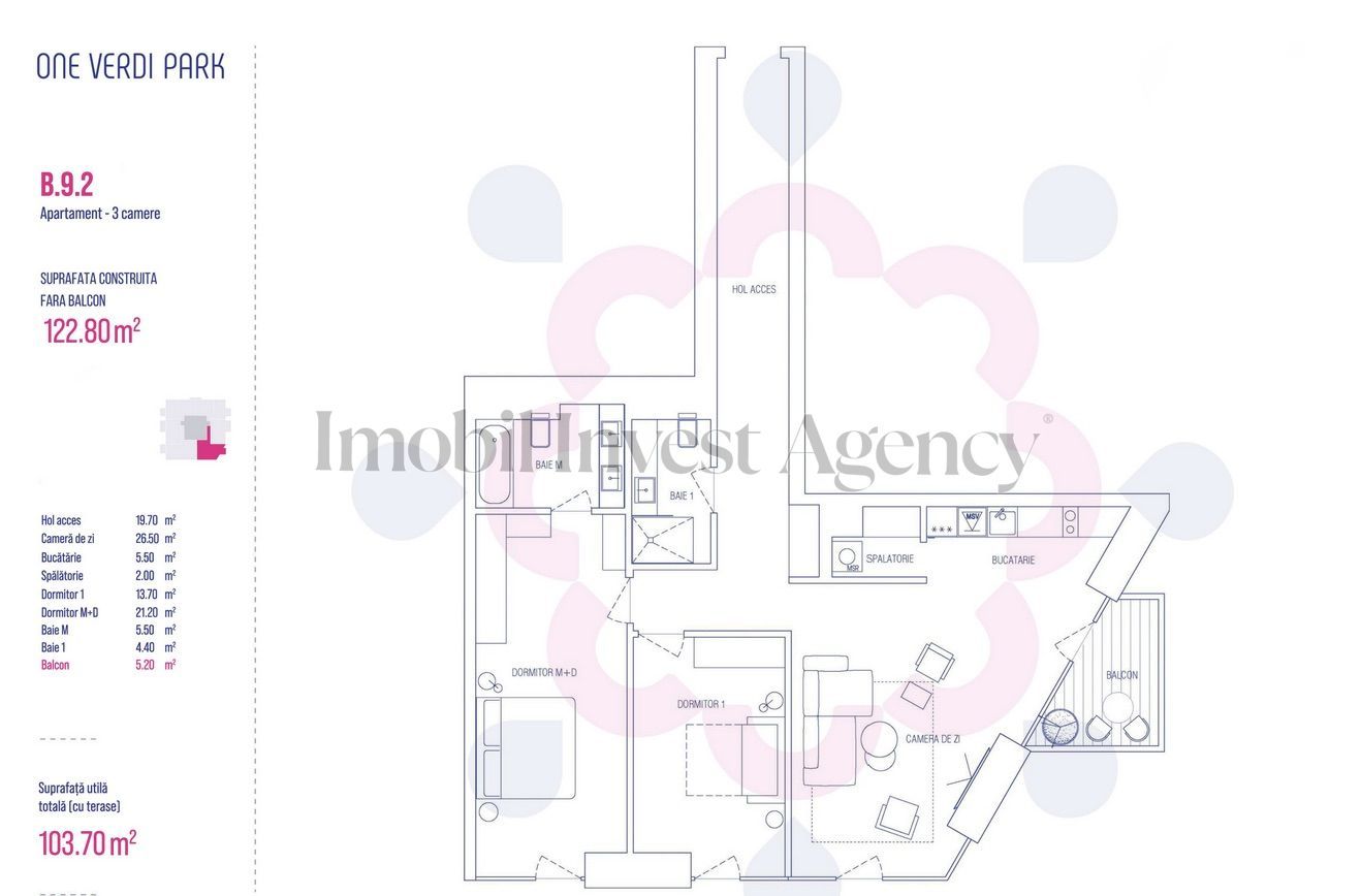 Apartament 3 camere de vanzare One Verdi Park - Schiță 20