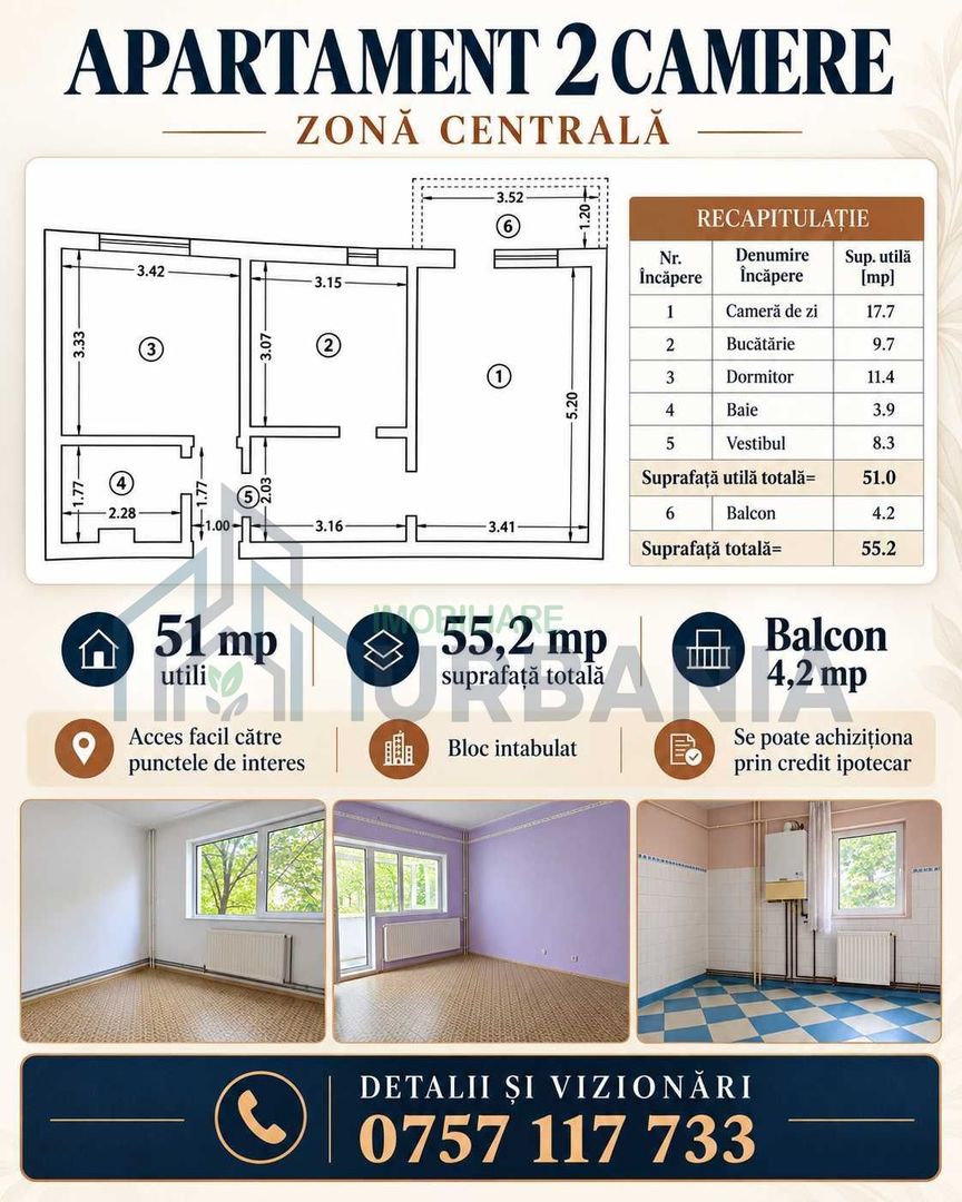 Apartament 2 camere decomandat, 51 mp utili + balcon, Iași - 120.000 € - Poză 1