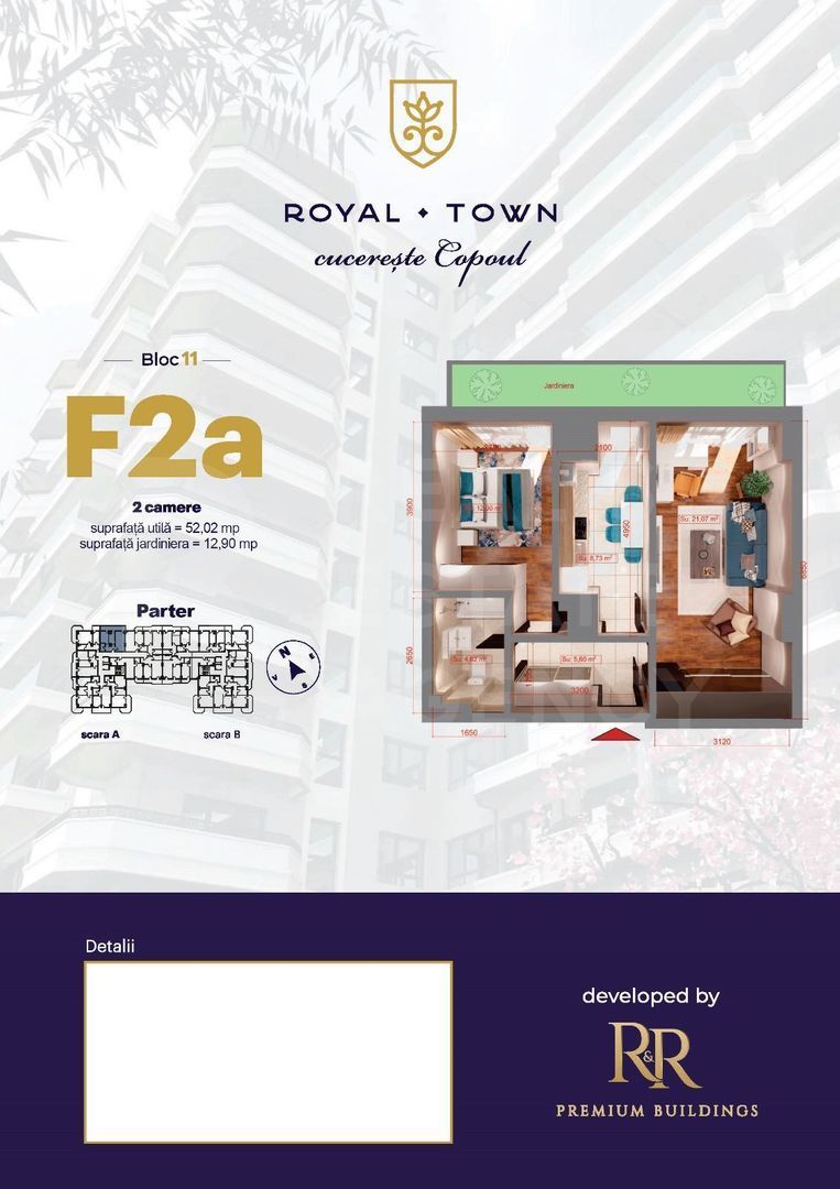 Apartament cu 2 camere, de tip F2 - Royal Town Copou - Poză 1