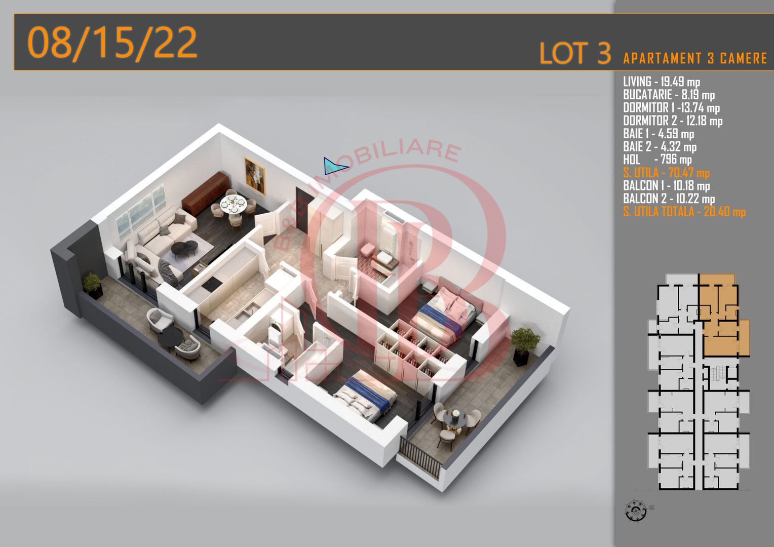 Apartament 3 camere Titan Th. Pallady-Sector 3-Metrou Teclu - Schiță 2