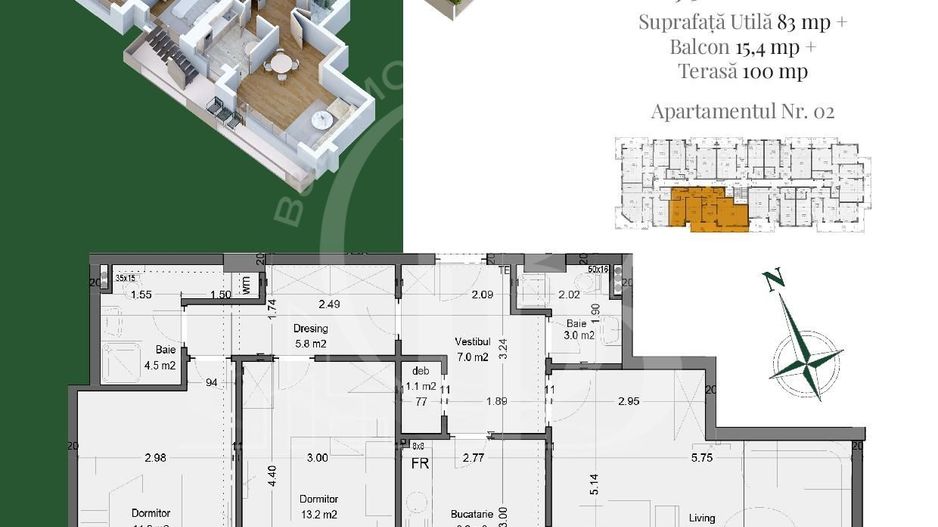 Apartament 3 camere | Rooftop Privat | Pallady Metrou Teclu - Schiță 1