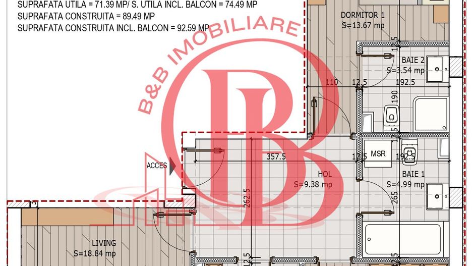 Titan Pallady Sector 3-Compartimentare practica-3 camere cu 2 bai - Schiță 12