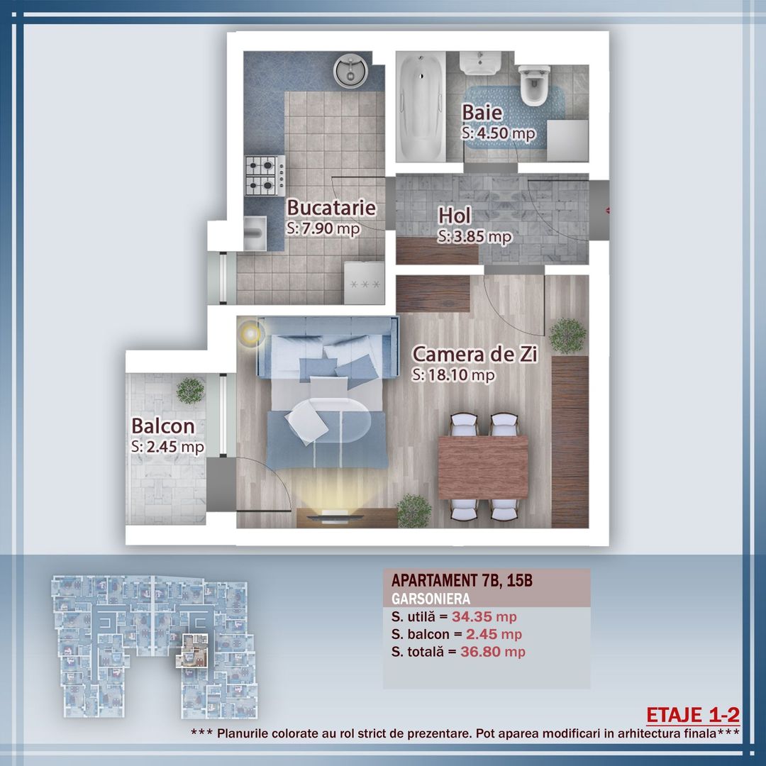 Oferta Lansare Garsoniera Titan Pallady  incalzire pardoseala - Schiță 1