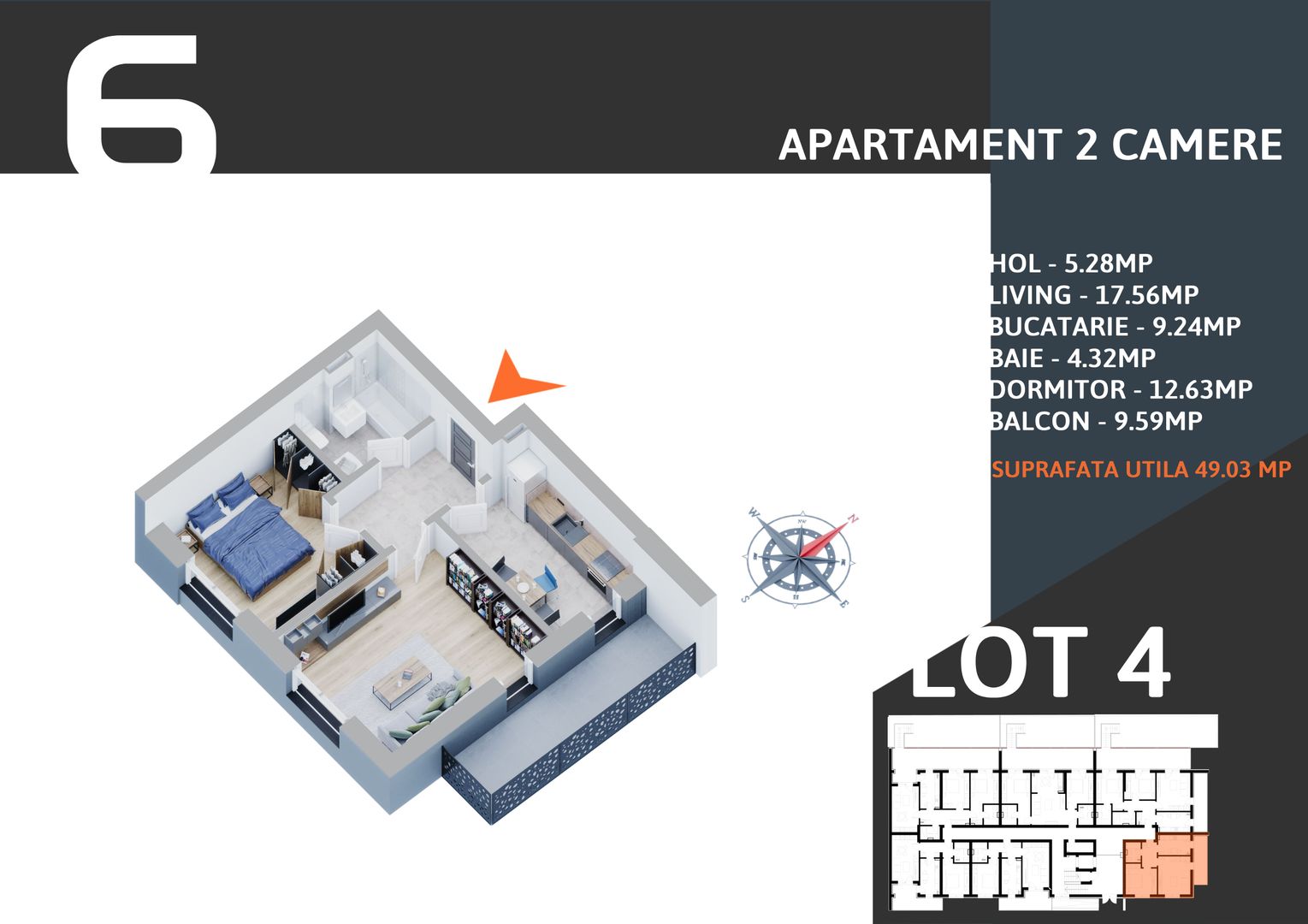 Apartament 2 camere decomandat  Titan Pallady Metrou Teclu - Schiță 9