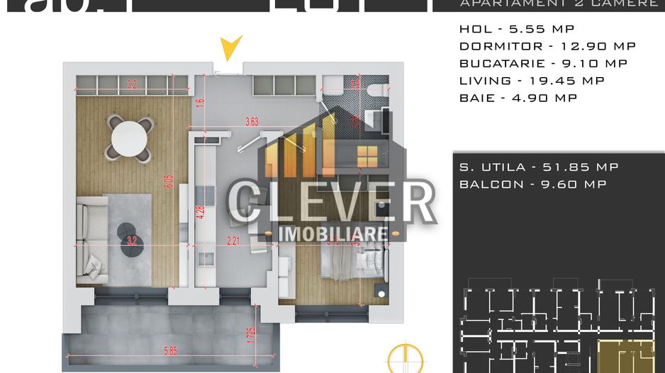 Apartament 2 camere decomandat, comision 0, zona Pallady - Schiță 8