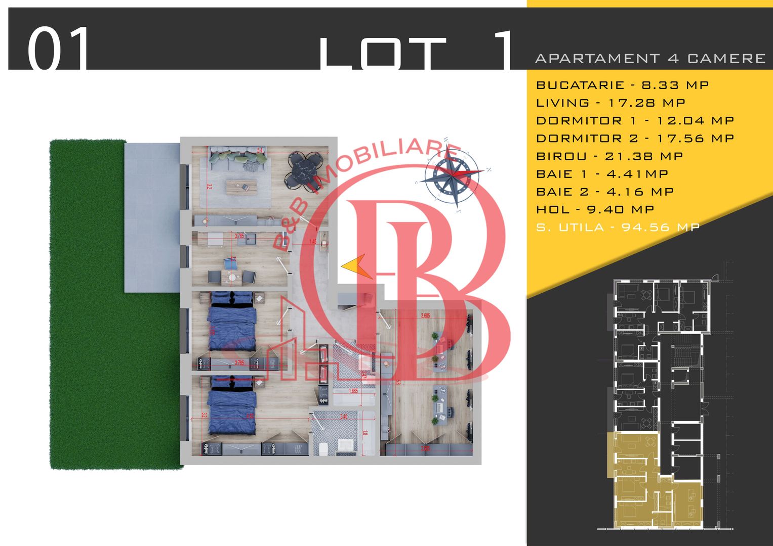 4 camere cu Gradina si Parcare Gratis Titan Pallady - Schiță 11