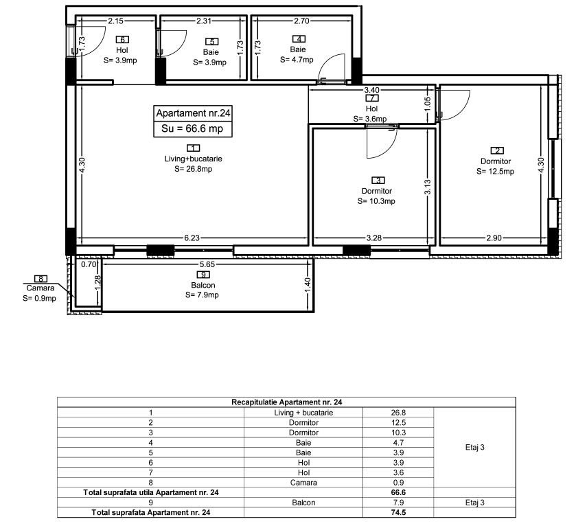 Ap 24 Teilor Residence - 3 camere - Schiță 29