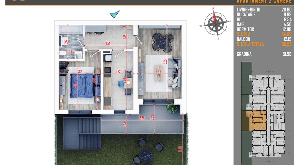 2 camere cu gradina parcare bonus metrou Nicolae Teclu - Schiță 7
