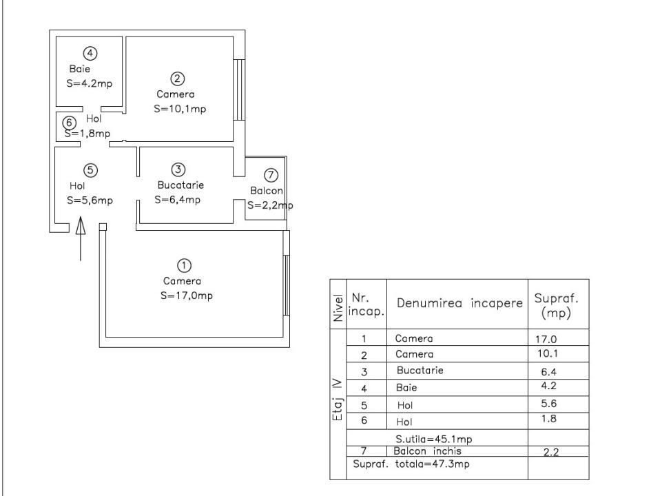 Apartament 2 camere | Str. Felix, Zona Aradului | 87.000 EUR | Comision 0% - Schiță 30
