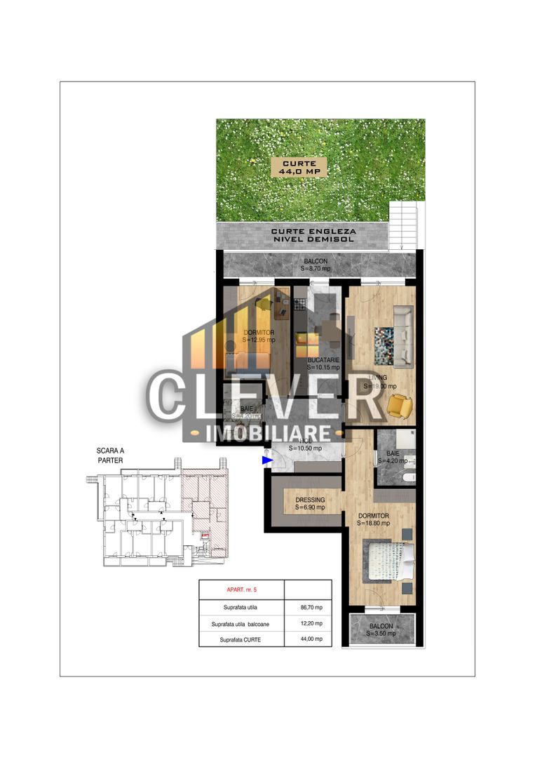 Apartament 3 camere cu Gradina 44mp Th Pallady Sector 3 - Schiță 6