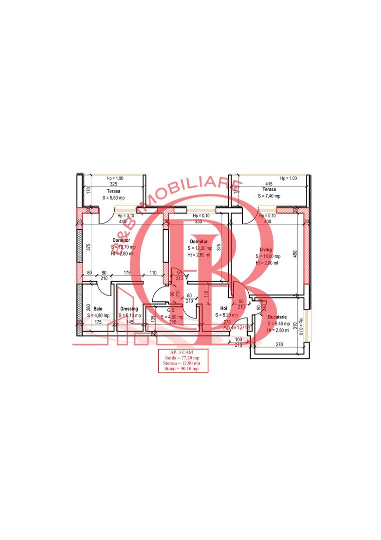 3 camere Dormitor matrimonial cu dressing -Sector 3-Pallady - Schiță 3