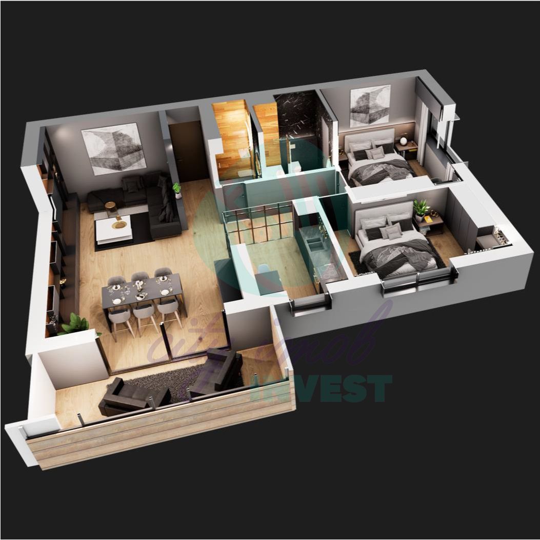 Apartament 3 camere cu terasa de 10 mp - Schiță 1