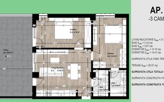 Apartament 3 camere + terasă 40 mp | Preț imbatabil în Otopeni - Schiță 6