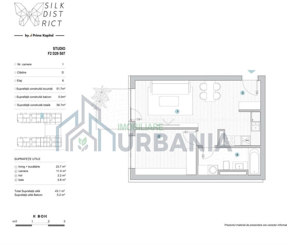 Apartament Studio, Silk District, Albești – 43 mp + balcon 5 mp, etaj 6/11 - Poză 7