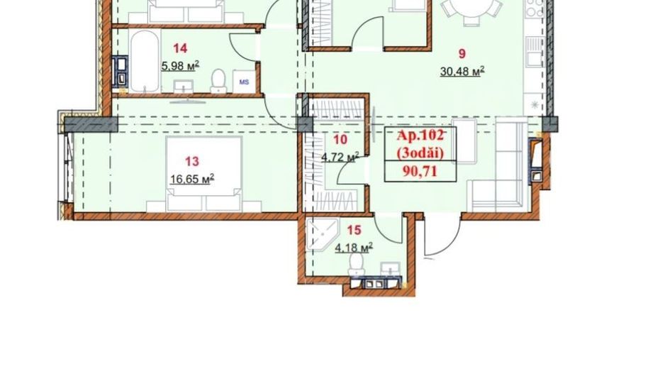 Vânzare, apartament, 3 camere, terasă, strada Grenoble, Botanica - Poză 3