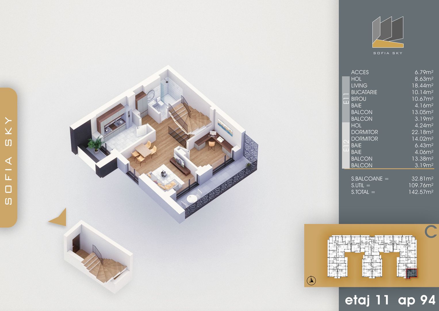 4 camere duplex - panoramic 700 metri Metrou Nicolae Teclu - Schiță 11