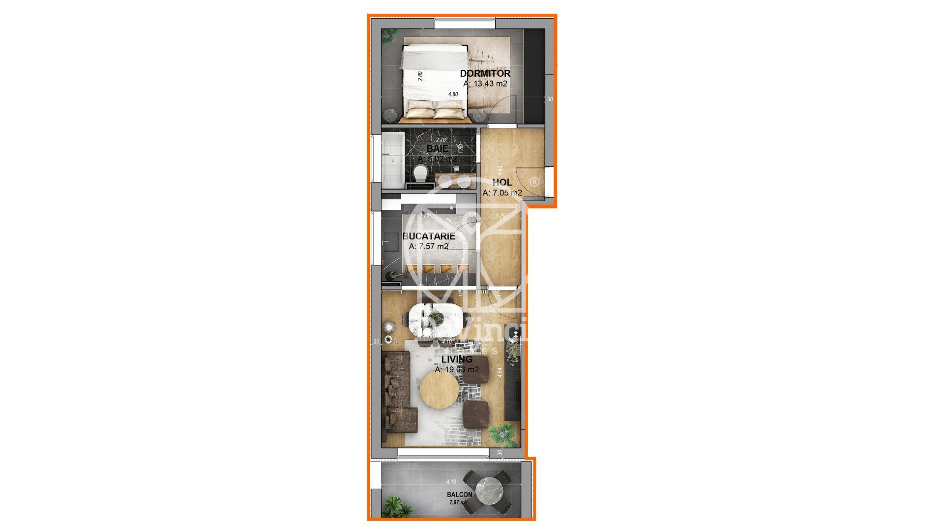 Apartament 2 camere, intabulat, finisat la cheie - balcon 7 mp - Poză 9