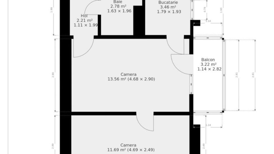Sagului- Piata Doina | 3 Camere | 42 mp Utili. - Schiță 8