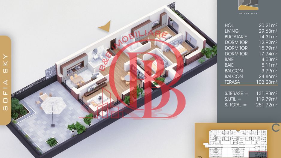 4 camere cu 2 terase mari Bucatarie 14mp la 7min Metrou - Schiță 11