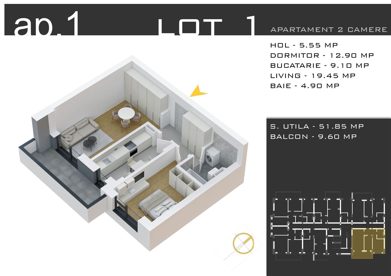 2 camere decomandat -parcare inclusa -Pallady - Schiță 13