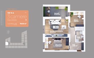 3 camere– Titan – Auchan 1 Decembrie 1918- Metrou Titan - Schiță 2