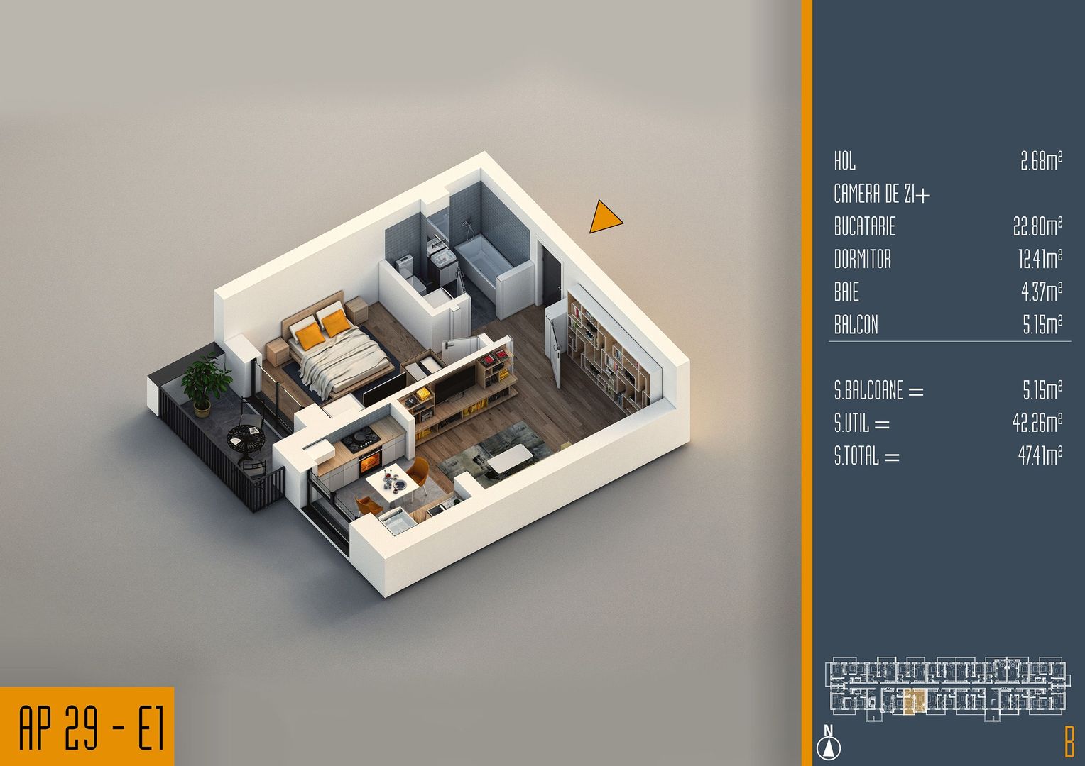 Oferta Lansare 2 camere tip studio proiect nou Pallady - Schiță 2