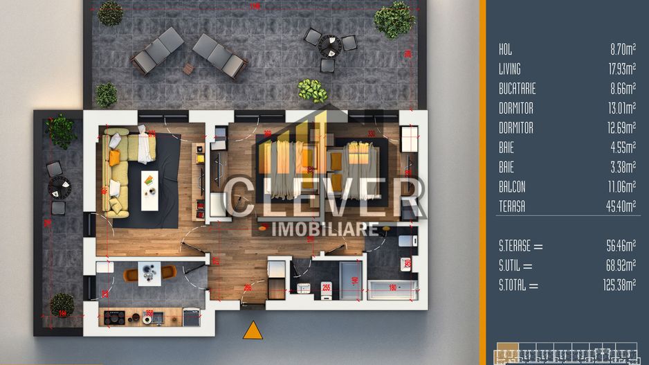 Apartament 3 camere cu terasă spectaculoasă – Pallady - Schiță 10