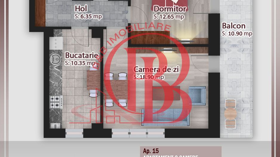 Apartament 2 camere-Decomandat-Terasa Generoasa Pallady - Schiță 1