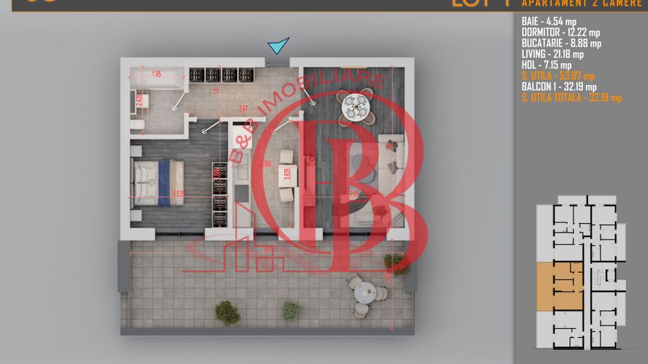 Apartament 2 camere cu terasa-Titan Pallady Metrou Teclu - Schiță 2