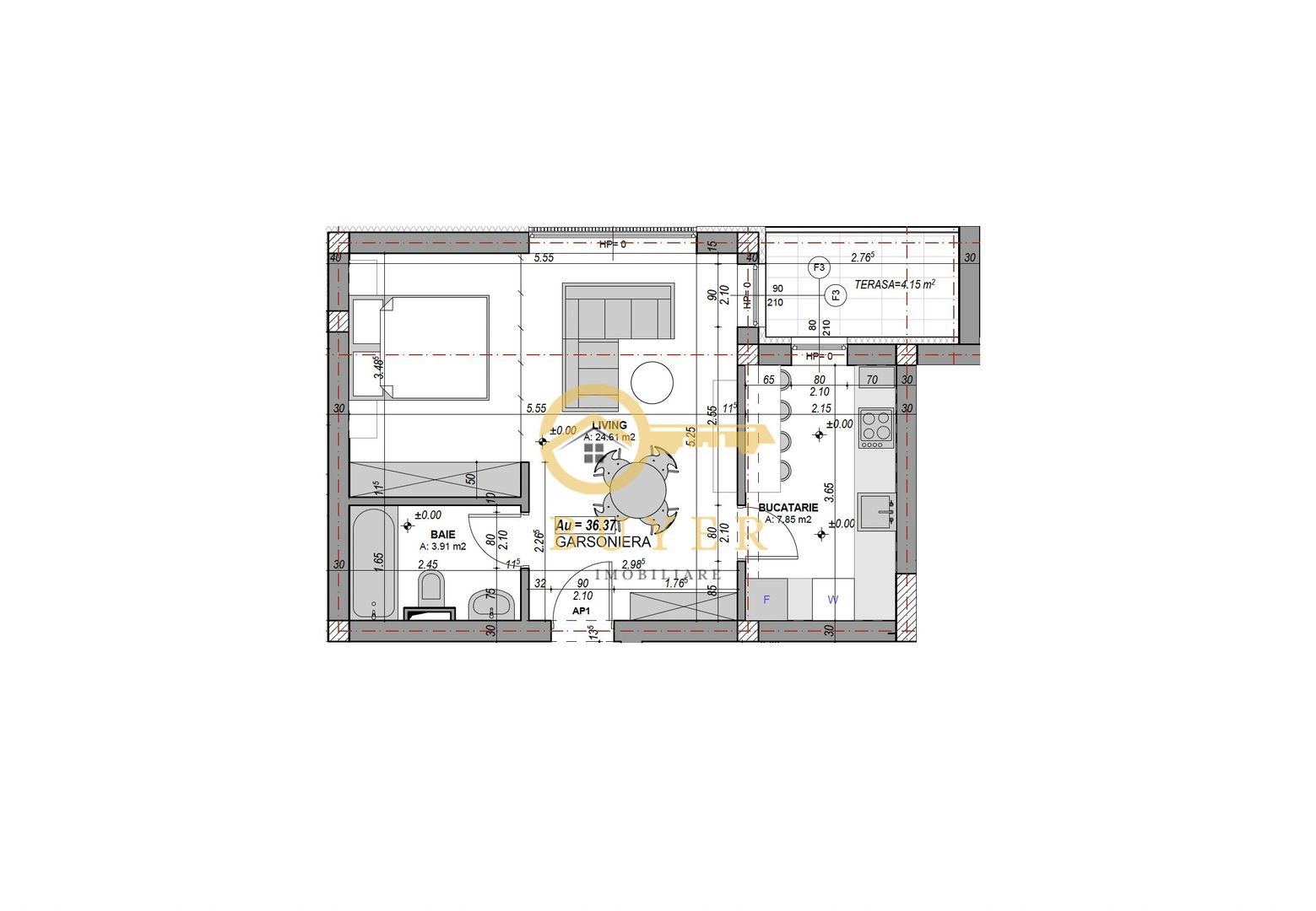 Garsoniera finisata la cheie, bucatarie separata, balcon, A.C- bl nou - Poză 2