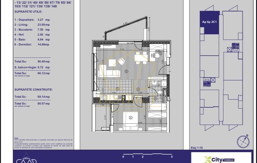 Apartament spatios cu 2 camere | XCity Tower 3 | Torontalului - Poză 15
