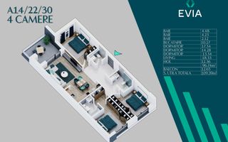 Apartament Premium 4 camere Th. Pallady Metrou Teclu - Schiță 1