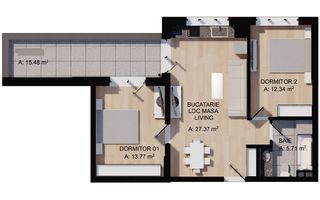 Apartament cu 3 camere/59mp/terasa 15mp/zona Eroilor. - Poză 3