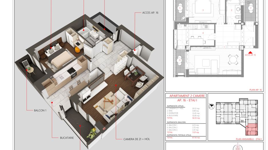 APARTAMENT NOU - 2 camere, ETAJ 1, Complex LOGICENT; - Poză 1