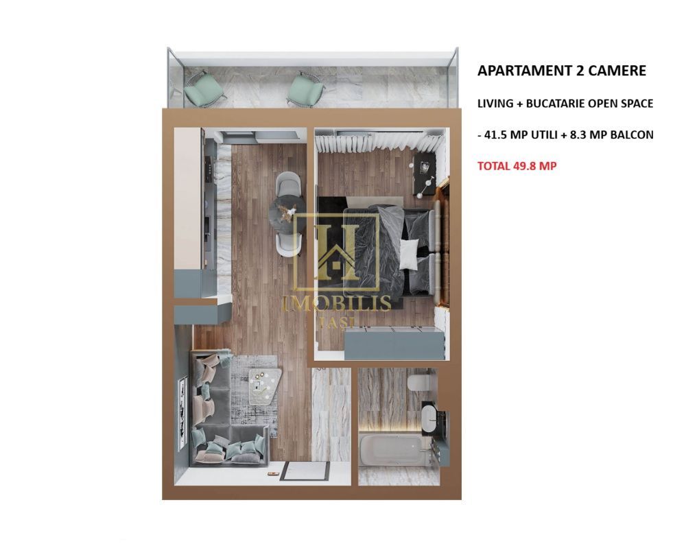 Apartament NOU 2 camere open space 50 mp Copou 104900 euro - Poză 7