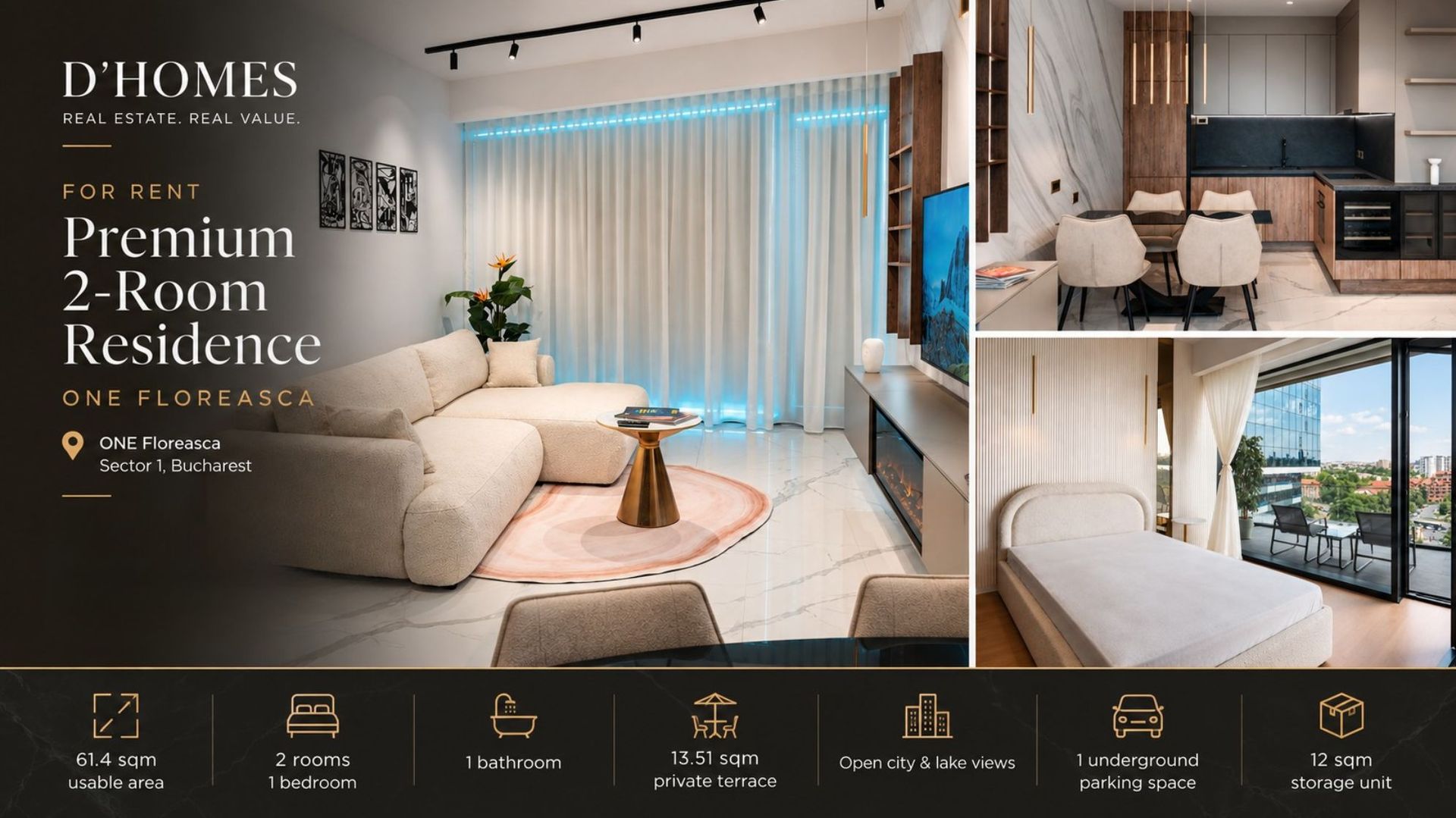 First Rental | Luxury 2-Room Residence | 61 sqm | ONE Floreasca - Poză 1