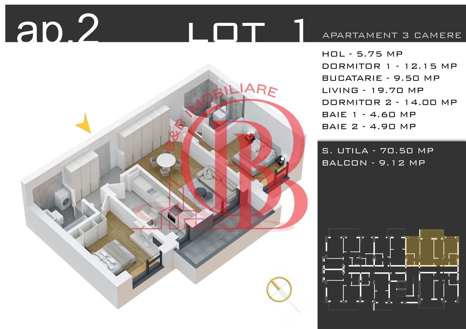 Theodor Pallady-Apartament 3 camere-Decomandat-Metrou Teclu - Schiță 12