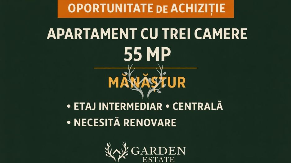 Apartament cu 3 camere, 55 mp + balcon, Manastur, zona Minerva - Poză 1