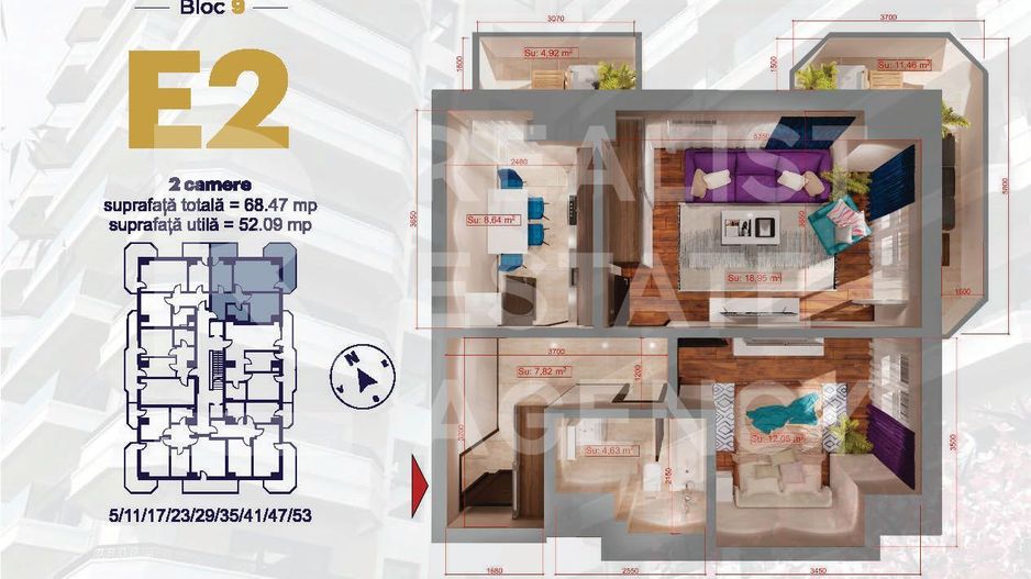 Apartament cu 2 camere, de tip E2 - Royal Town Copou - Poză 1