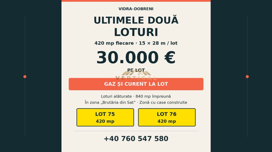 ULTIMELE DOUĂ LOTURI | 420 MP/lot | GAZ ȘI CURENT  VIDRA–BERCENI - Poză 1
