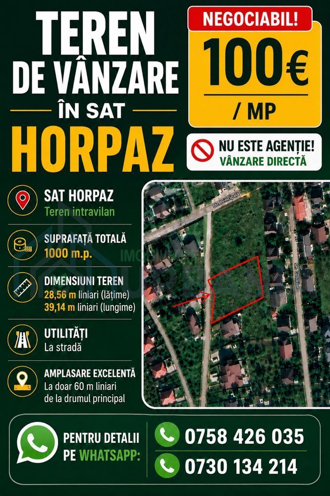 Teren intravilan de 1000 mp în sat Horpaz, Lunca Cetățuii – ideal pentru construcția unei case - Poză 1