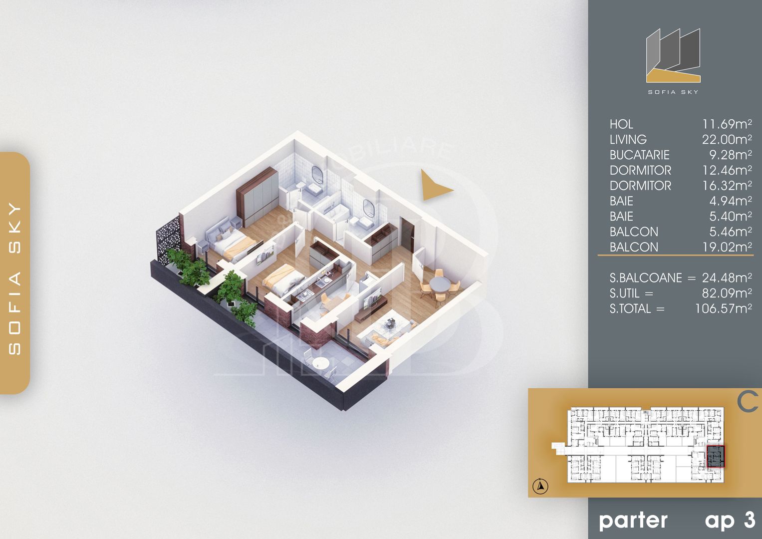 Apartament Finalizat 3 camere Direct Dezvoltator Comision 0 - Schiță 3