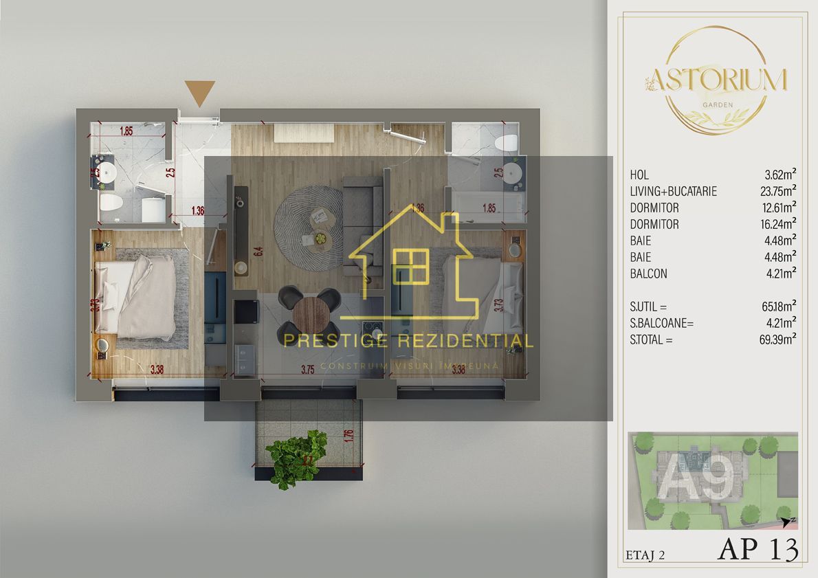 Ap 3 camere , complex premium, smart home/Piscina,Titan-Auchan - Schiță 3