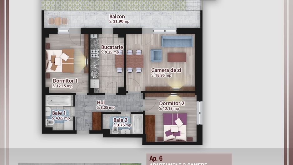 3 camere cu gradina parcare bonus  -oferta lansare proiect Pallady - Schiță 1