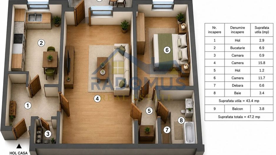 Apartament 2 camere – Strada Cameliei | Renovat complet 2025 | An 1965 - Poză 12