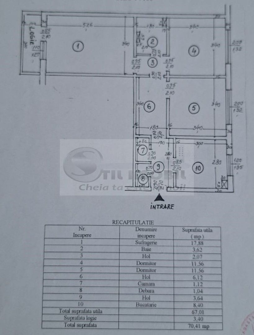 Ap. 3 camere decomandat, etaj intermediar, renovat si mobilat ! - Schiță 11
