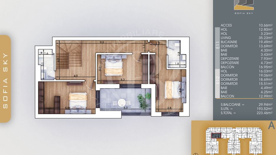 Apartament 5 camere Scara interioara Bloc Finalizat Pallady - Schiță 6