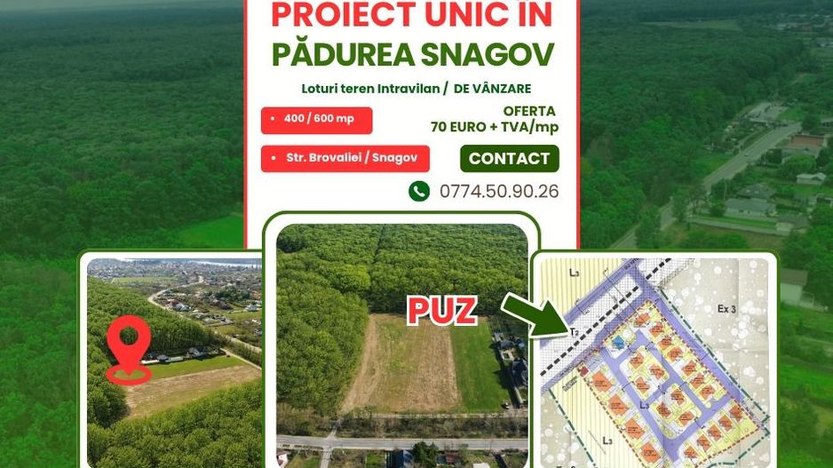EXCLUSIVITATE-PROIECT UNIC PADUREA SNAGOV! Loturi 400-600 m2 ,PUZ - Poză 1